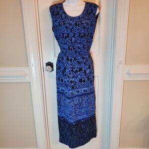 Vtg R&K Originals Blue & Black Floral Paisley Maxi Dress - Size 12
